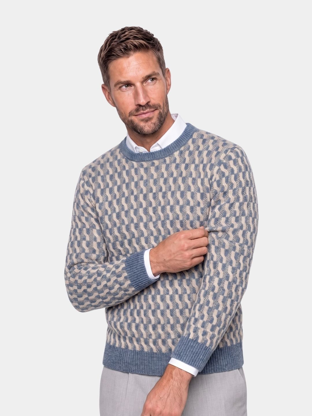 Men's Crew Neck Pullover Sweater | Geometric Pattern & Warm Comfort 1