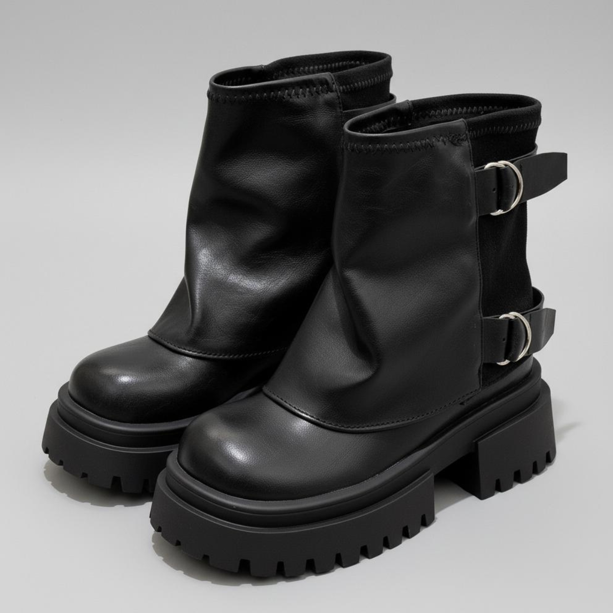 Women's Buckle Strap Chunky Lug Sole Platform Ankle Boots 7