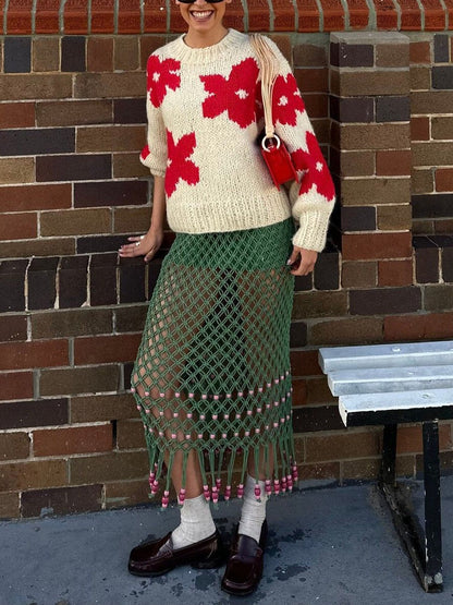All-Match Crew Neck Floral Sweater DressSoul