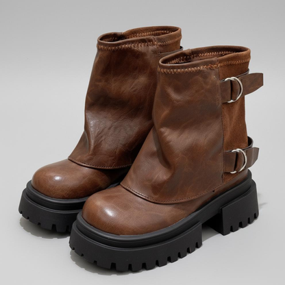 Women's Buckle Strap Chunky Lug Sole Platform Ankle Boots 2