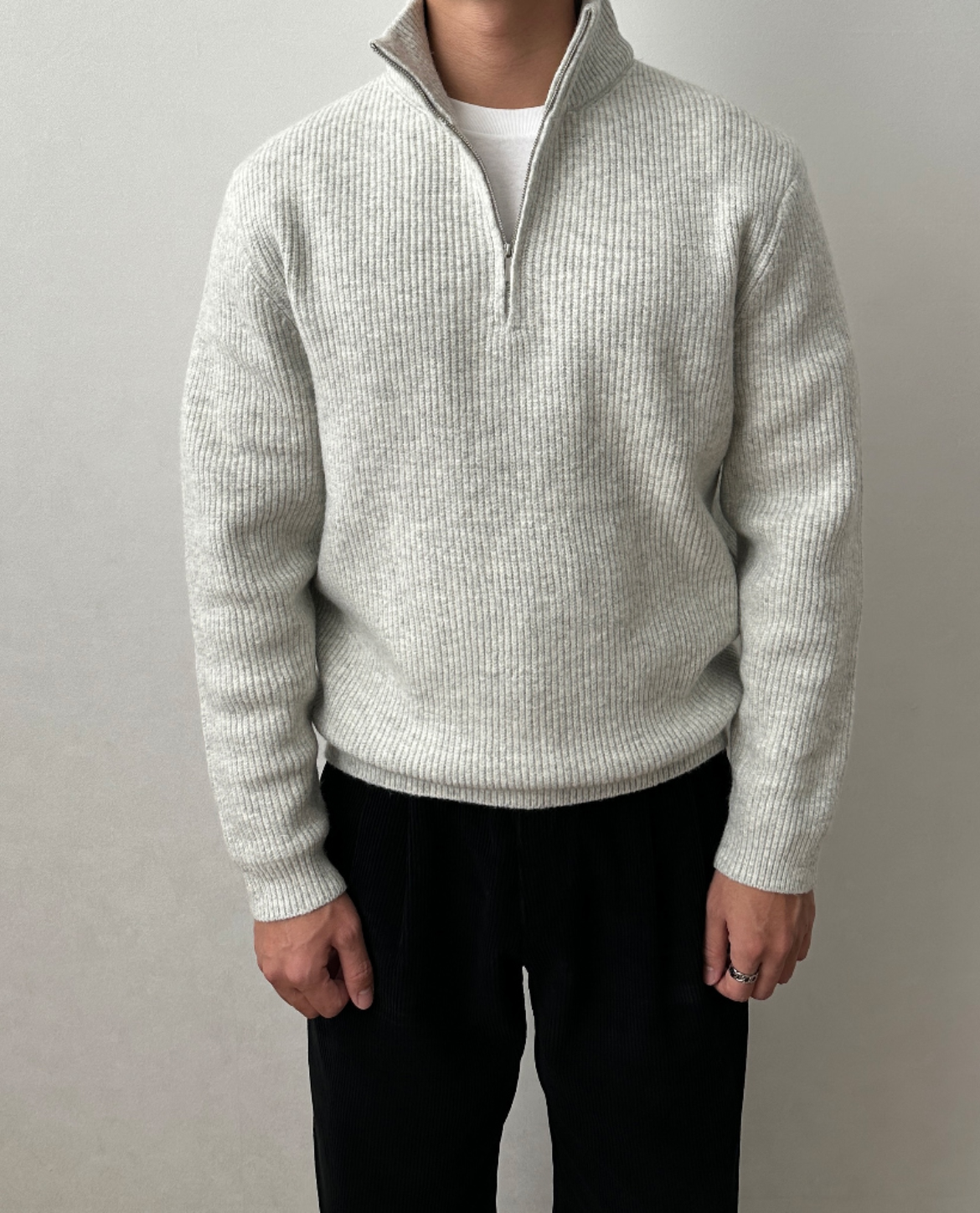 Men's Quarter Zip Sweater | Ribbed Knit Comfort 1