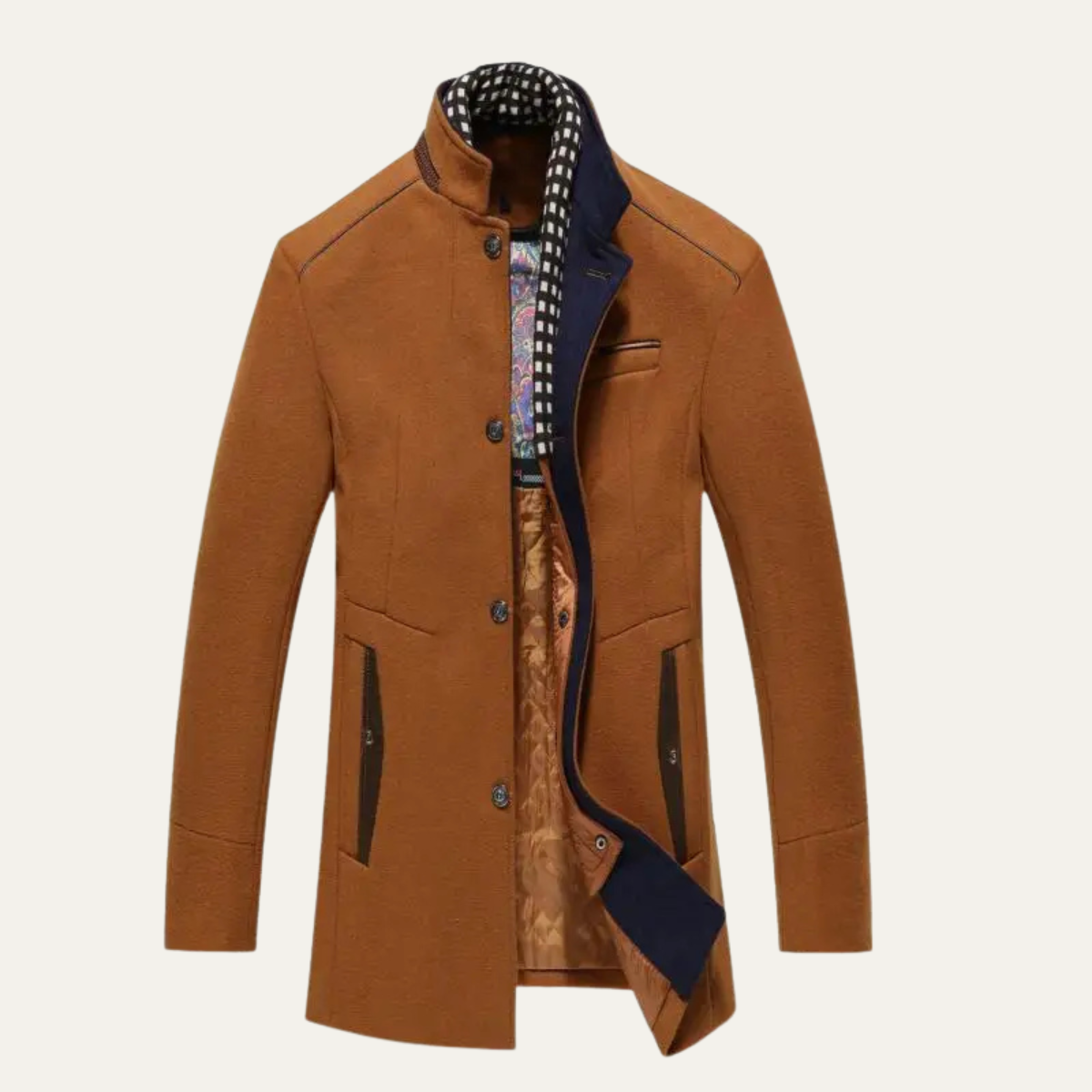 Men's Smart Casual Wool Trench Coat with Stand Collar