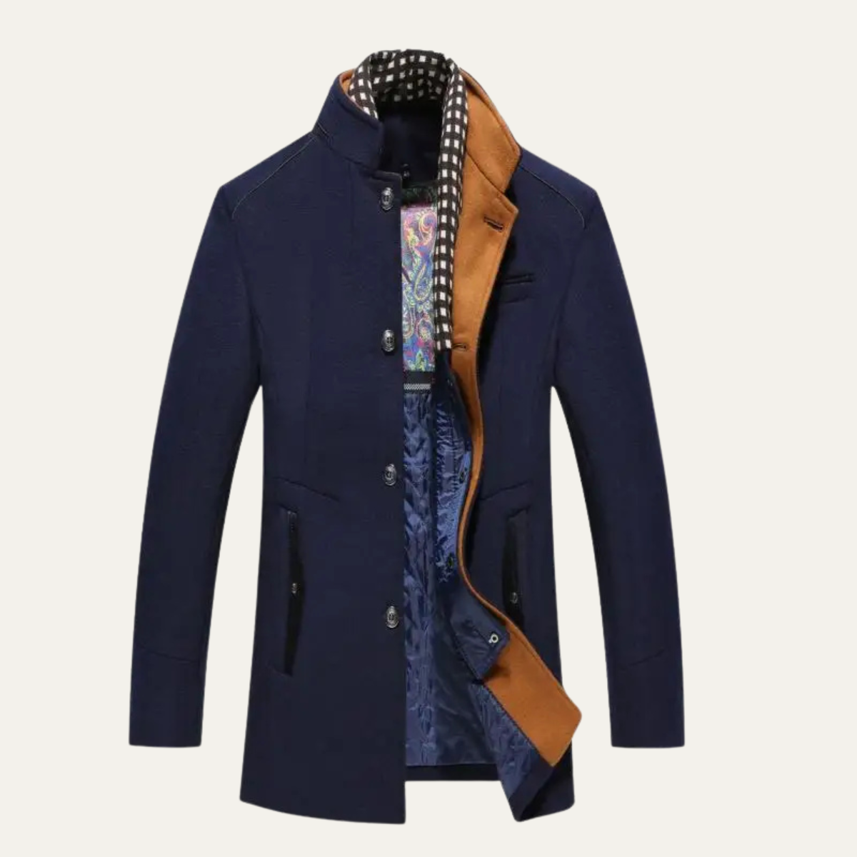 Men's Smart Casual Wool Trench Coat with Stand Collar
