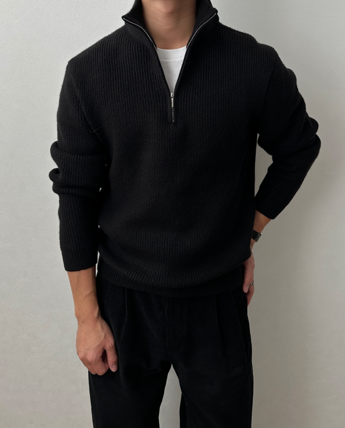 Men's Quarter Zip Sweater | Ribbed Knit Comfort 3