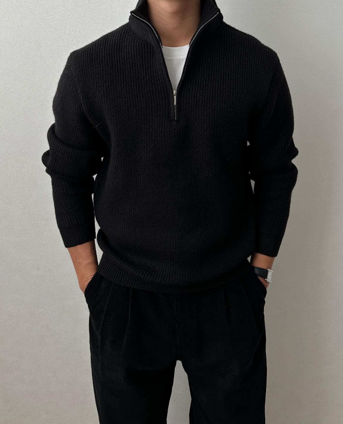 Men's Quarter Zip Sweater | Ribbed Knit Comfort 4