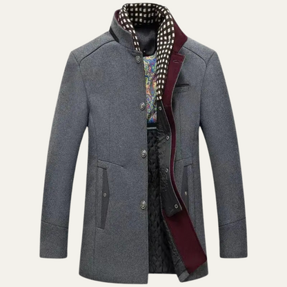 Men's Smart Casual Wool Trench Coat with Stand Collar