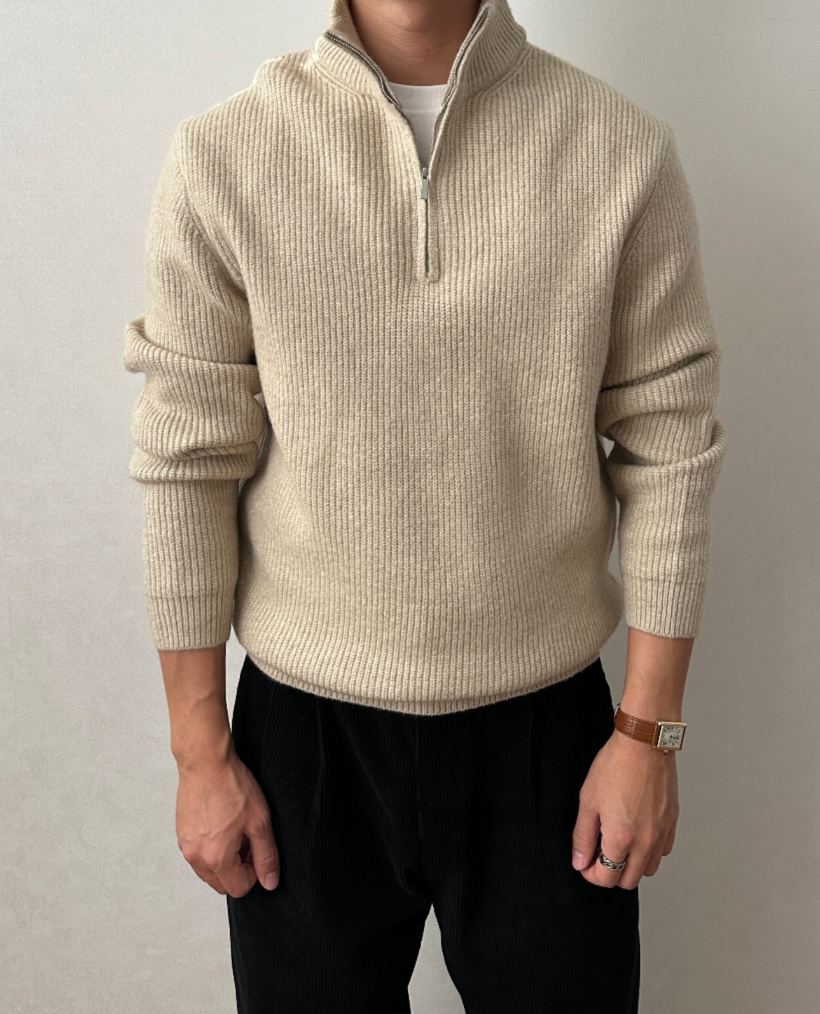 Men's Quarter Zip Sweater | Ribbed Knit Comfort 9