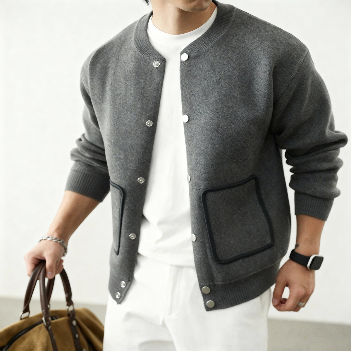 Women's Collarless Knit Cardigan | Structured & Versatile 1