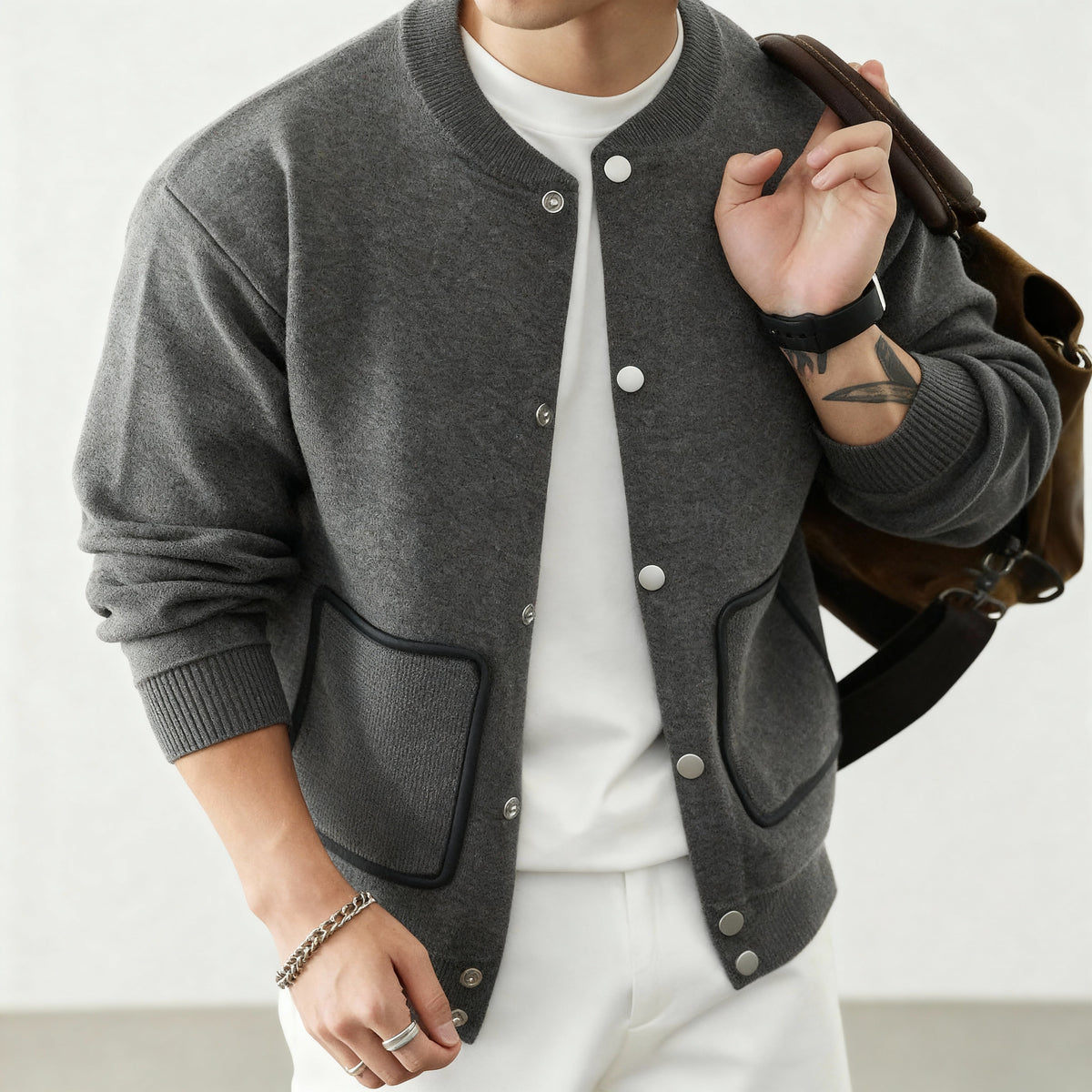 Women's Collarless Knit Cardigan | Structured & Versatile 3