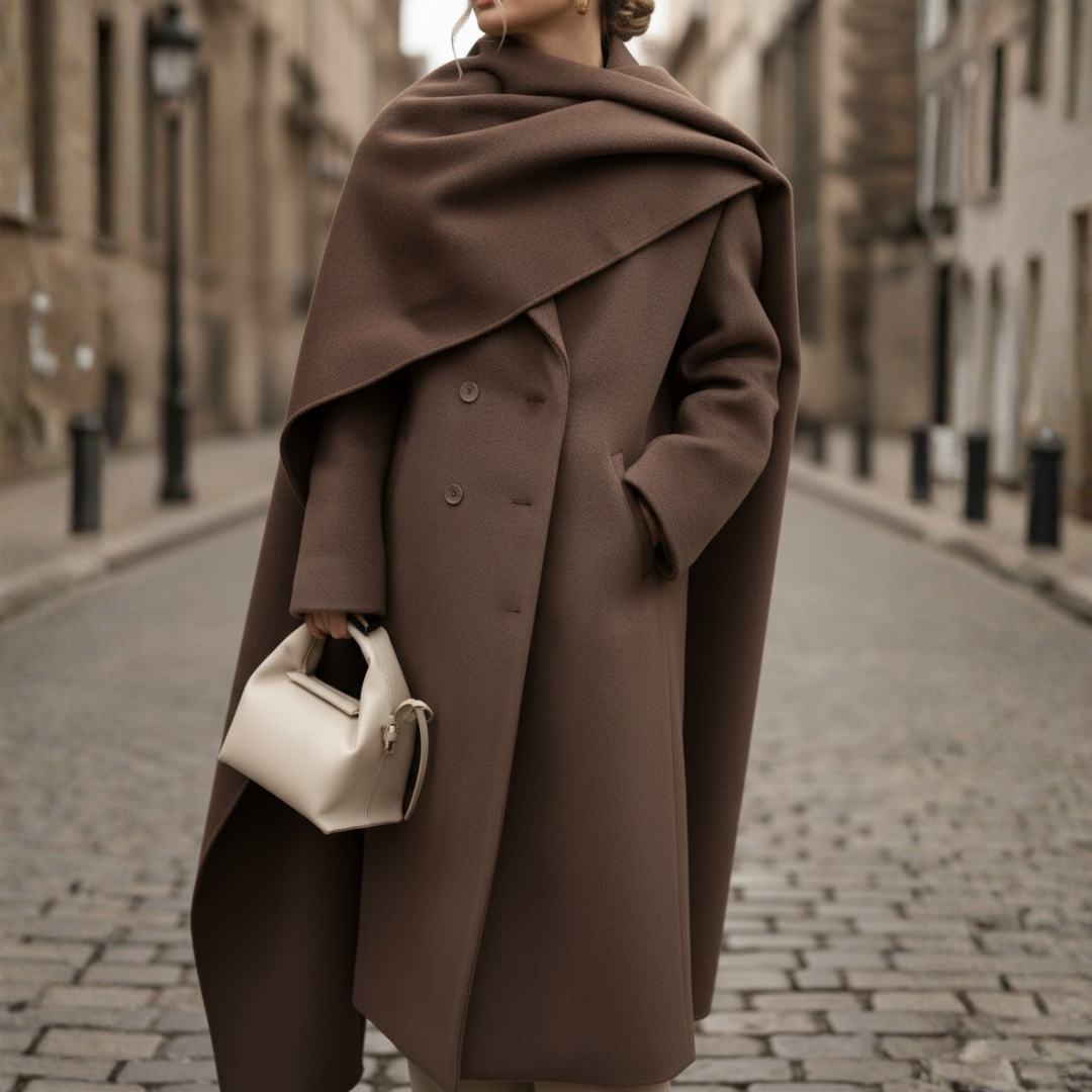 Women's Double-Breasted Coat | Long Line with Cape 1