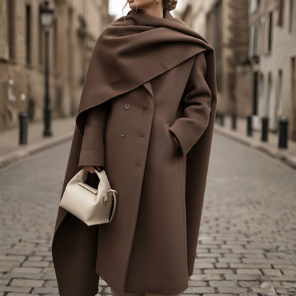 Women's Double-Breasted Coat | Long Line with Cape 1