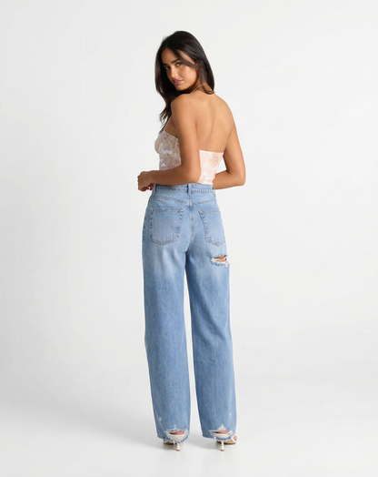 Women's Wide Leg Jeans | High Waist & Distressed Detail 3