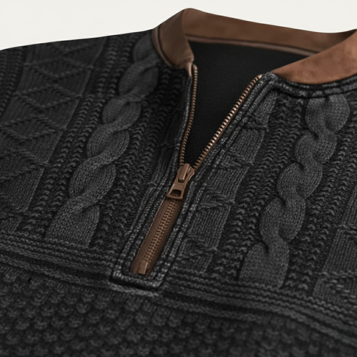 Men's Half Zip Sweater | Patterned Knit with Elbow Patches 11