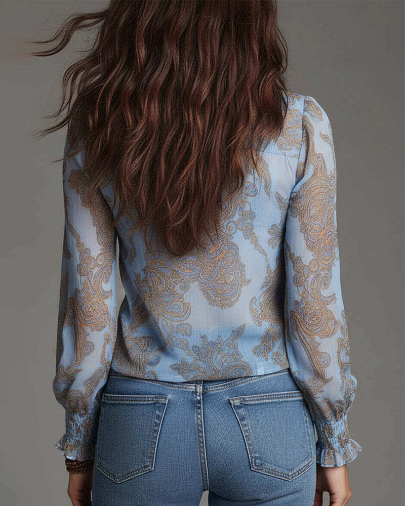 Women's Ruffle Sleeve Blouse | V-Neck & Zip Detail 15