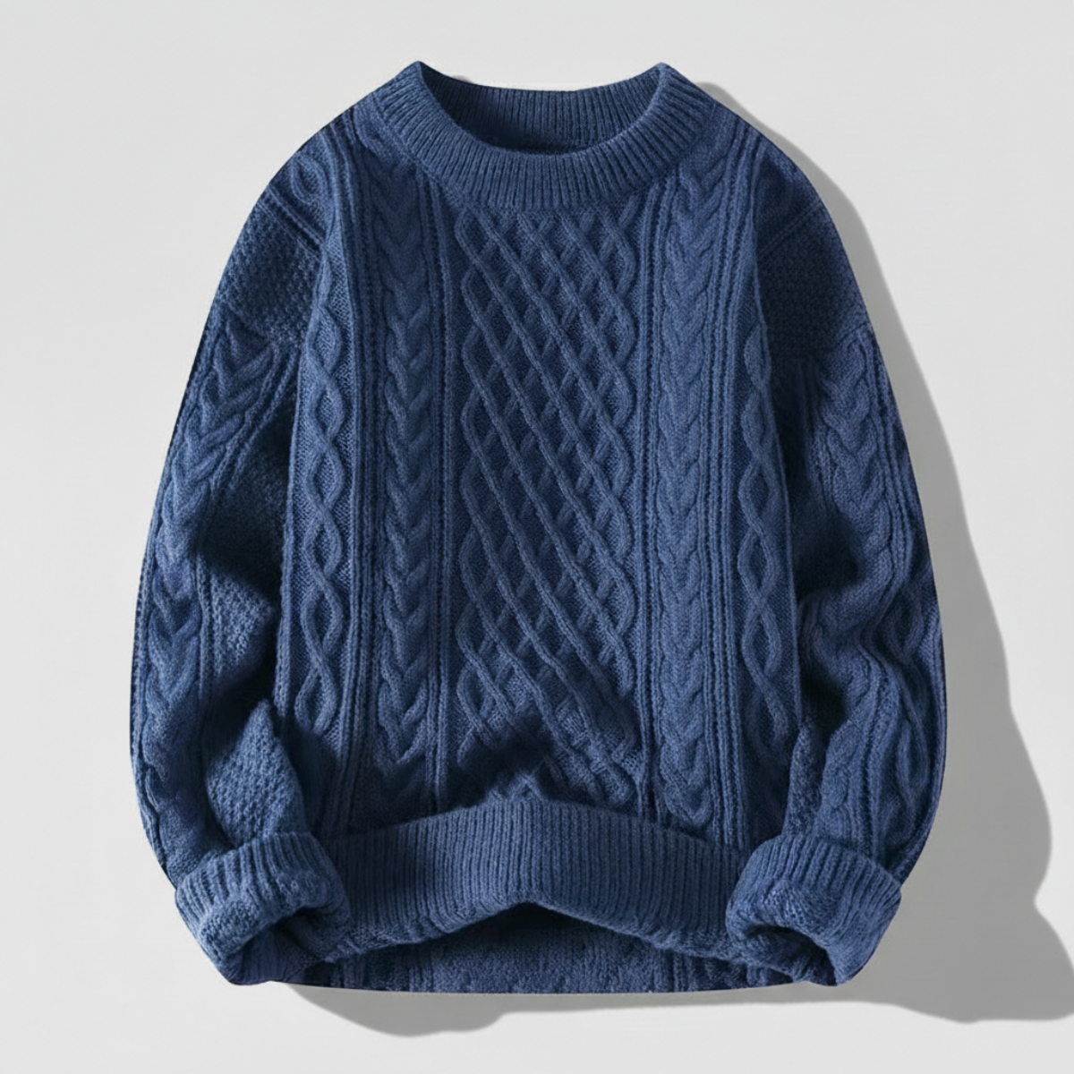Men's Diamond Lattice Ribbed Knit Jumper Crew Neck Sweater 1