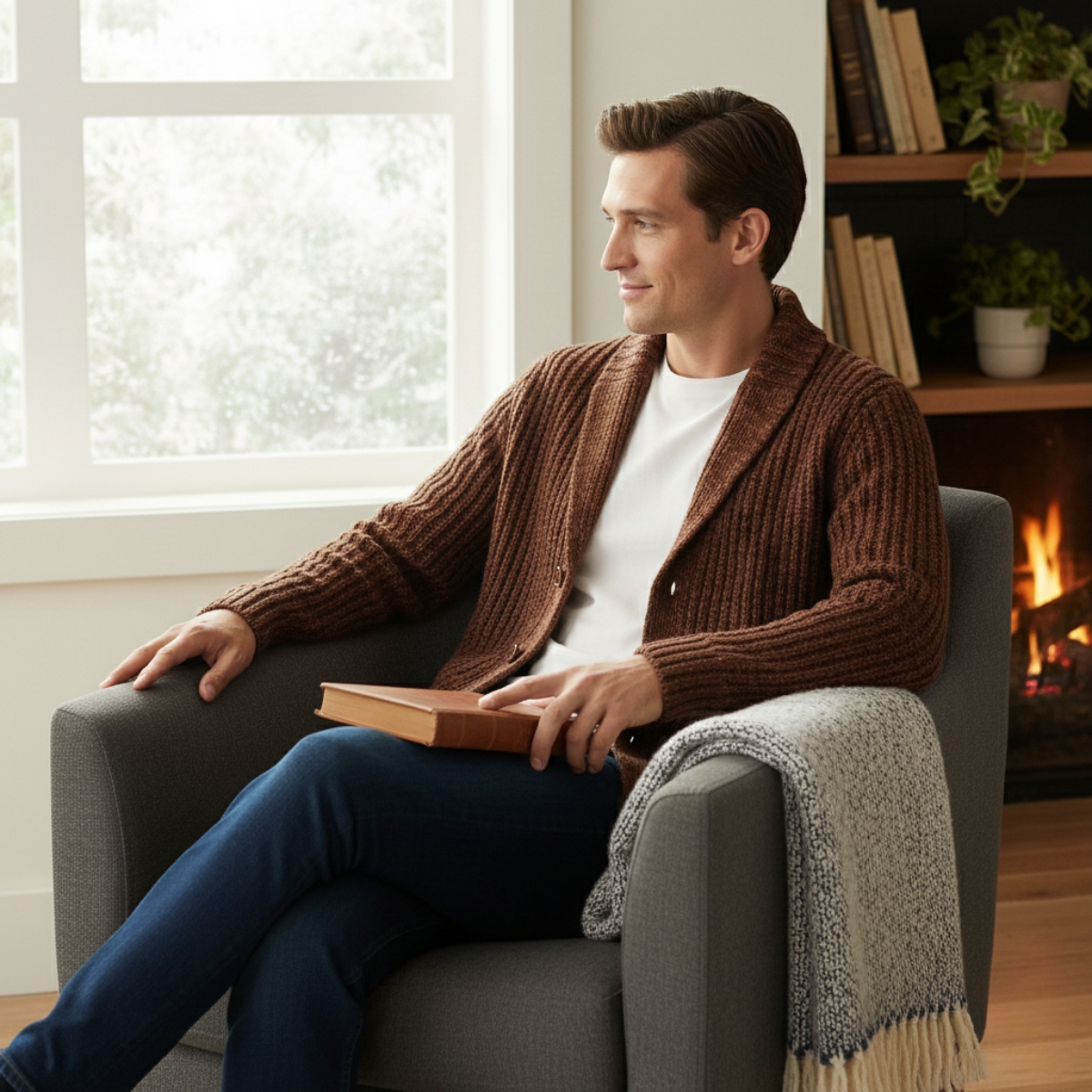 Men's Chunky Knit Cardigan | Shawl Collar & Warm 12