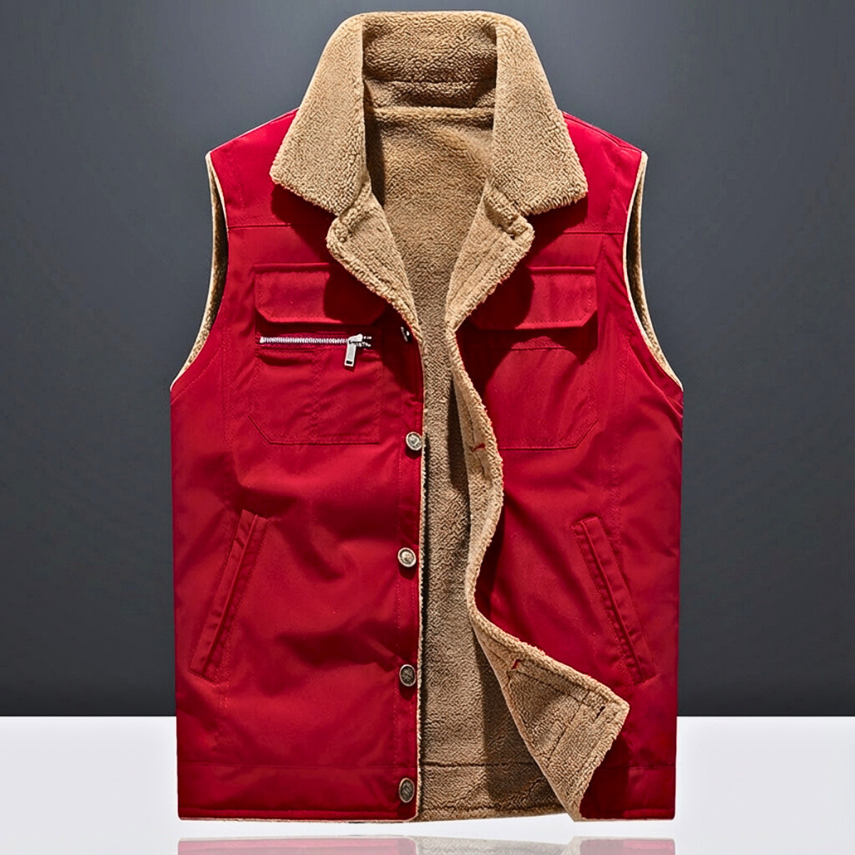 Men's Vest Sharp Snap Button Front Chest Zip Pocket with Warm Lining 1