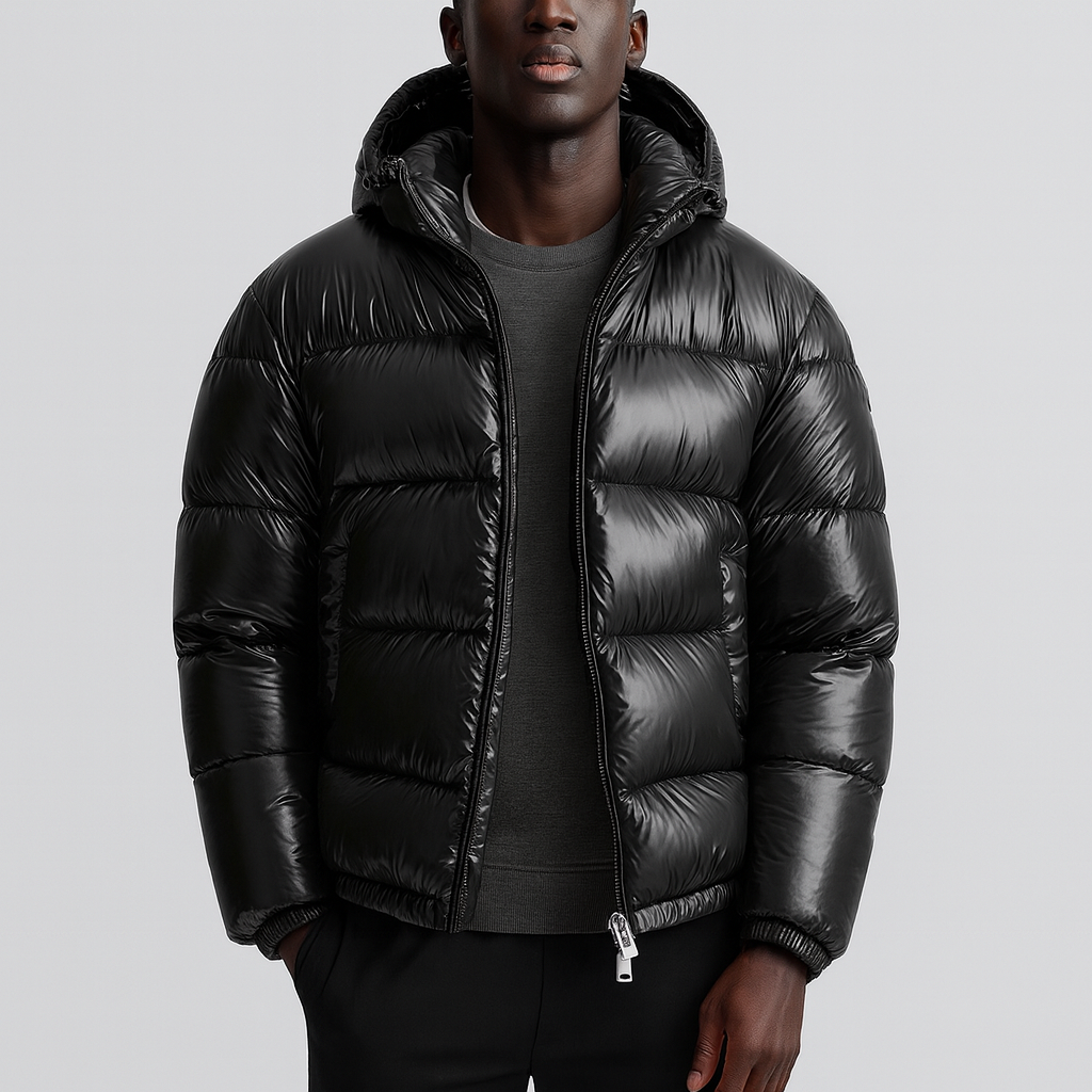 Men's Short Puffer Jacket | Hooded & Glossy Finish 2