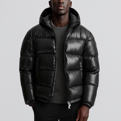 Men's Short Puffer Jacket | Hooded & Glossy Finish 2