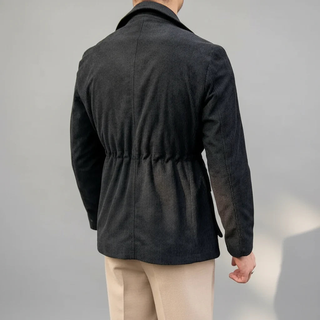 Men's Herringbone Blazer with Gold-Tone Accents