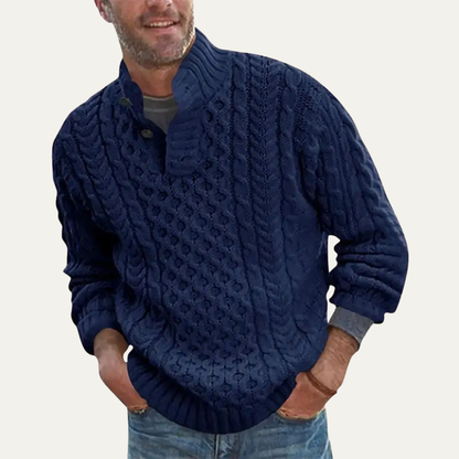 Men's Chunky Cable Knit Sweater | Button Neck Collar 4