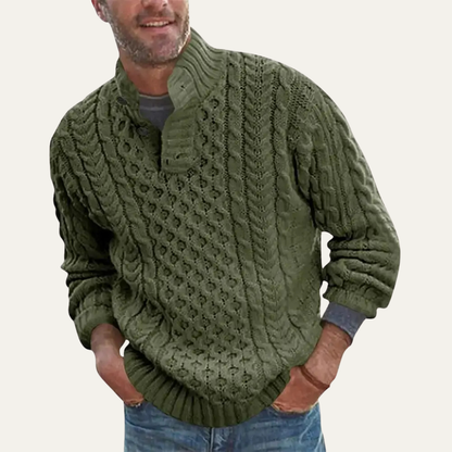 Men's Chunky Cable Knit Sweater | Button Neck Collar 5