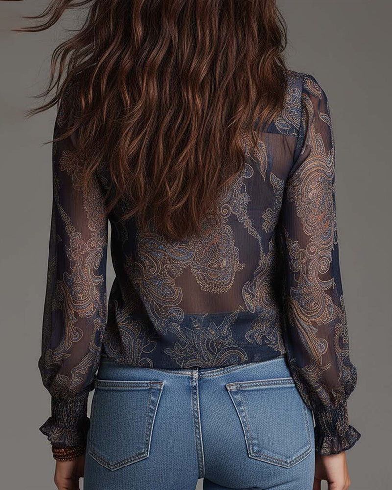 Women's Ruffle Sleeve Blouse | V-Neck & Zip Detail 3