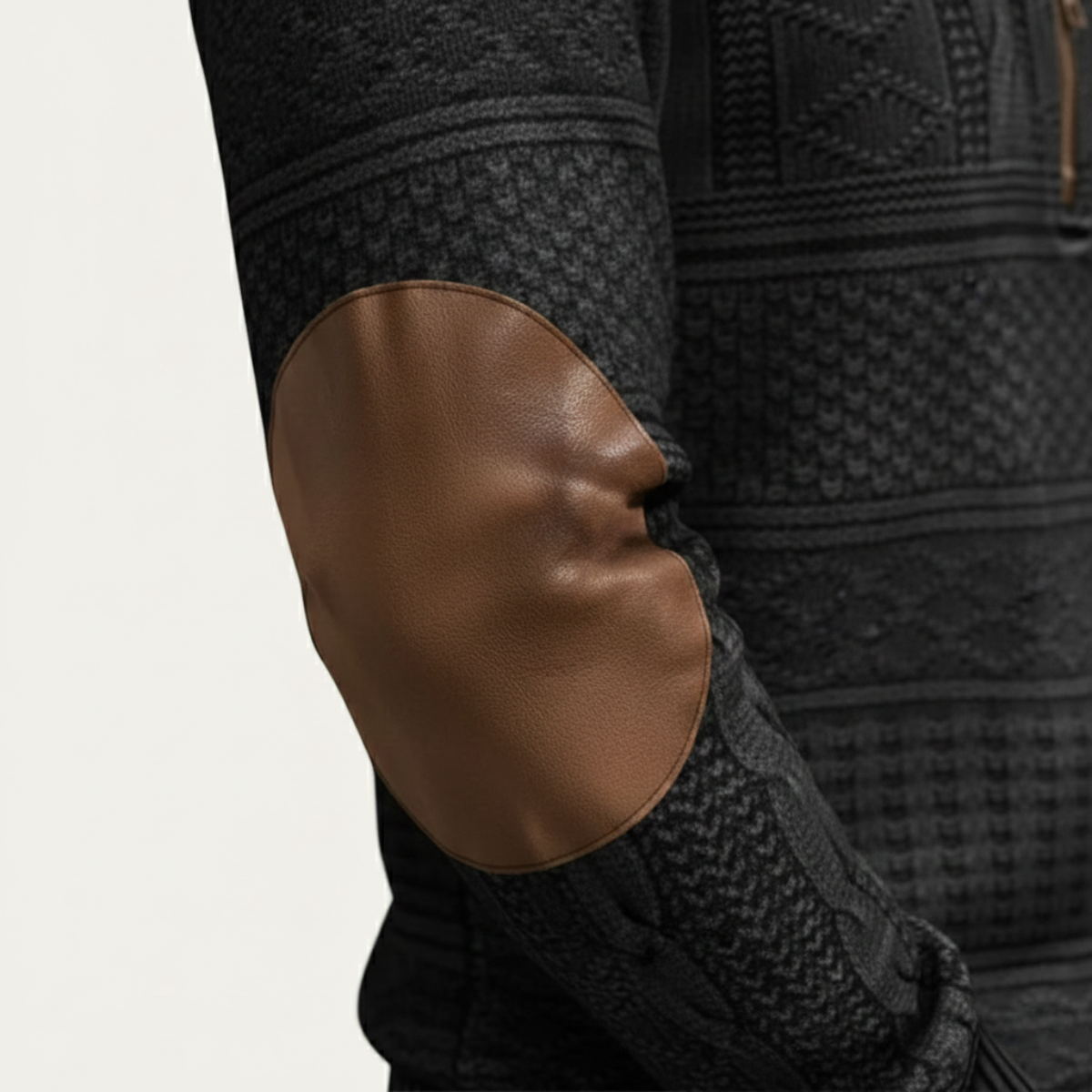 Men's Half Zip Sweater | Patterned Knit with Elbow Patches 12
