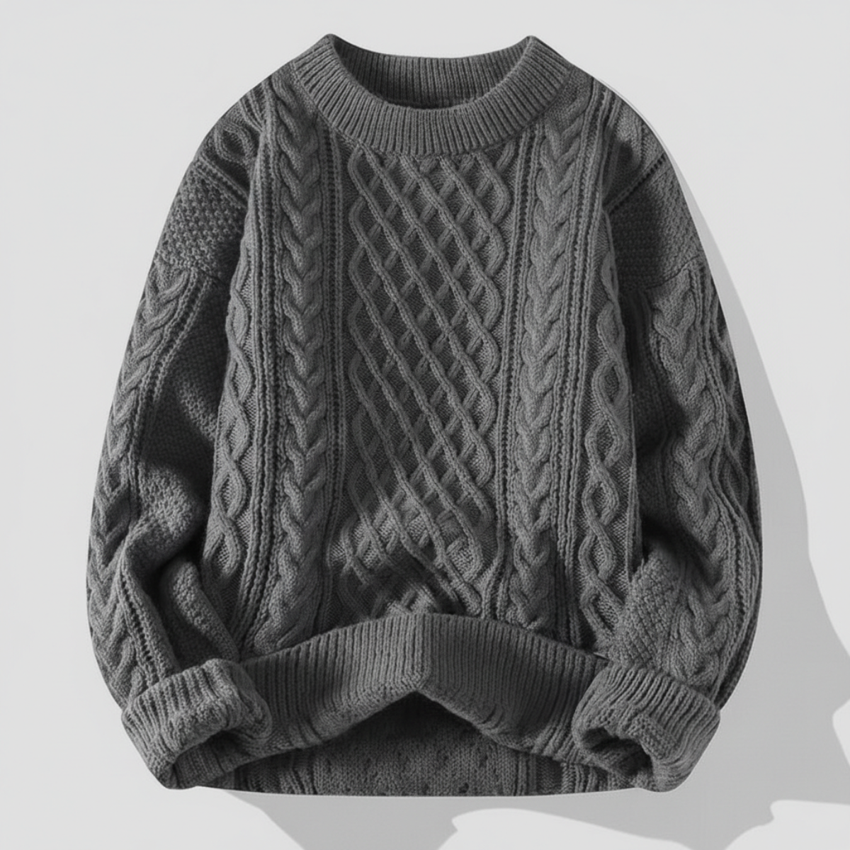Men's Diamond Lattice Ribbed Knit Jumper Crew Neck Sweater 7