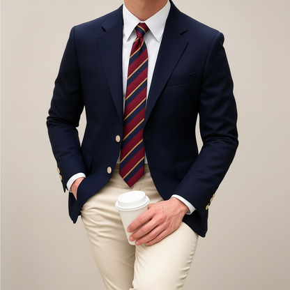 Men's Classic Notch Lapel Blazer with Gold Accents