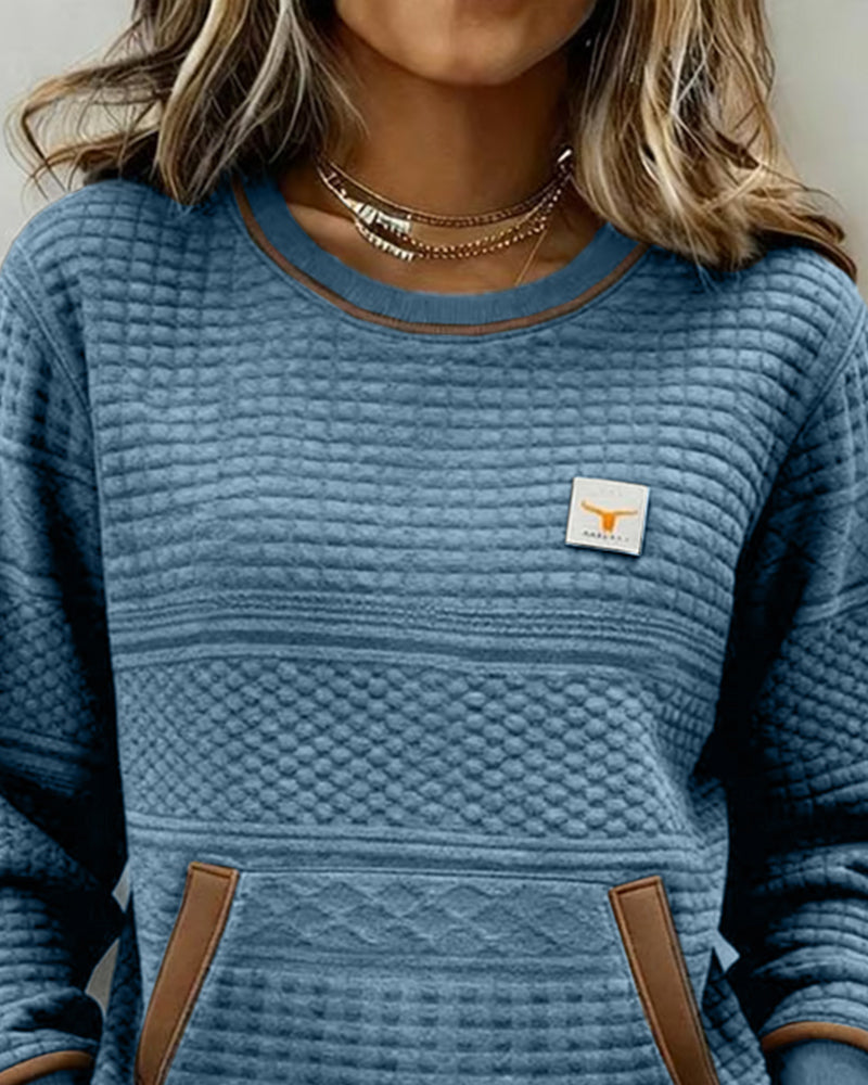 Women's Color Block Sweatshirt | Round Neck & Pocket Detail 8