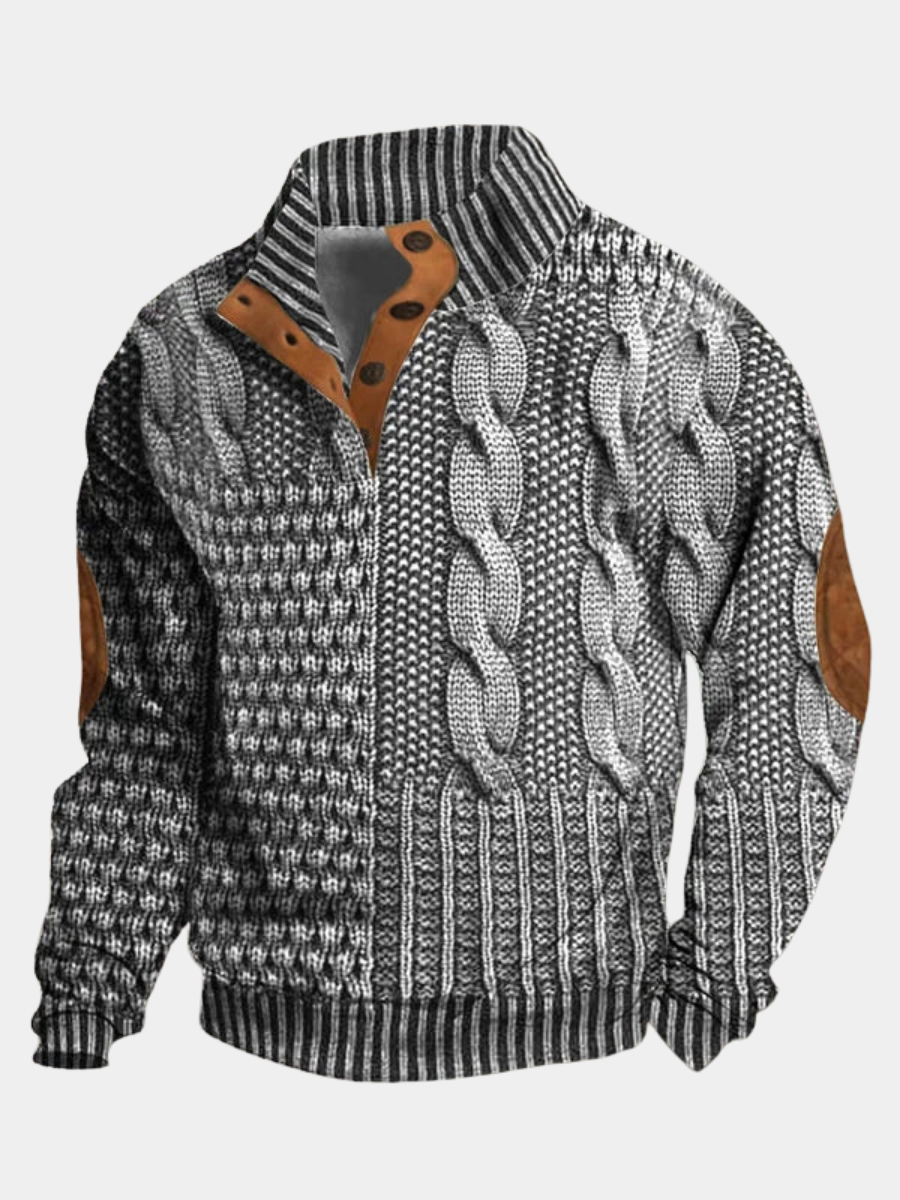 Men's Sweater | Button Neck Cable Knit 1