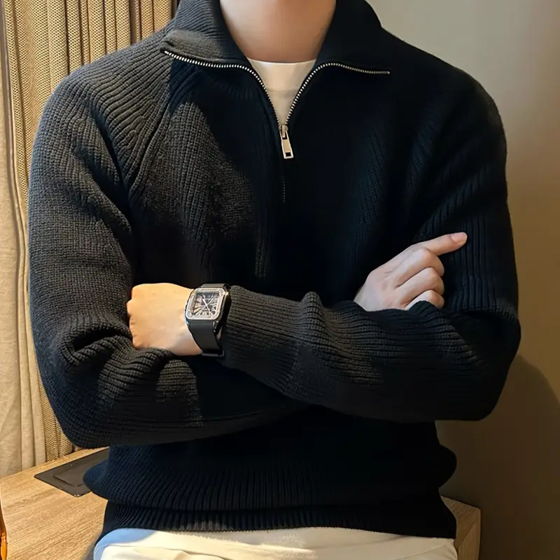 Men's Quarter Zip Sweater | Ribbed Knit Design 6