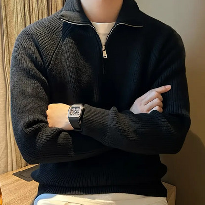 Men's Quarter Zip Sweater | Ribbed Knit Design 6