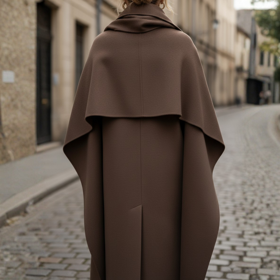 Women's Double-Breasted Coat | Long Line with Cape 2
