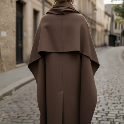 Women's Double-Breasted Coat | Long Line with Cape 2