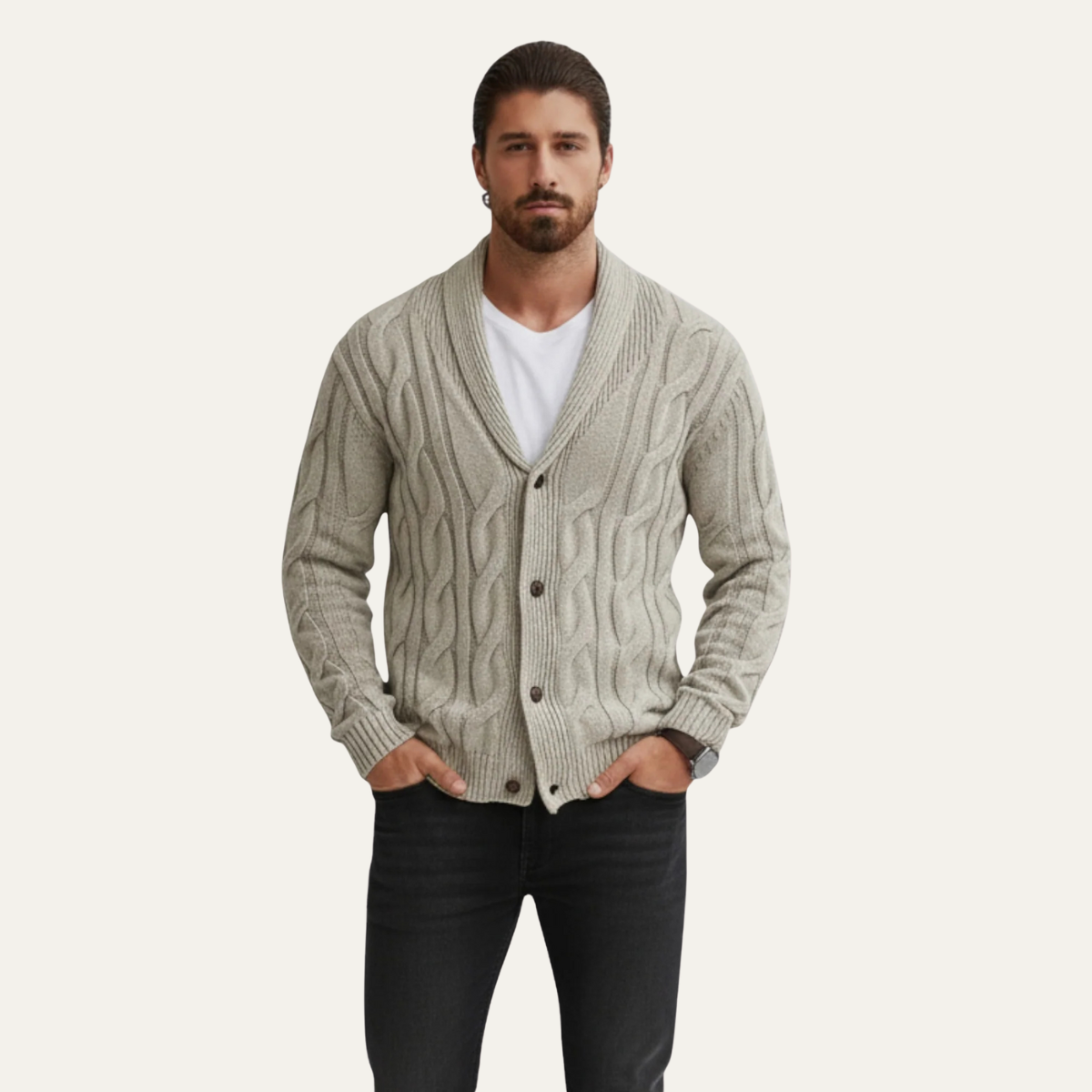 Men's Knit Cardigan | Cable Geometric Pattern 2