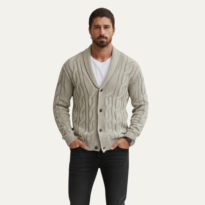 Men's Knit Cardigan | Cable Geometric Pattern 2