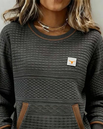 Women's Color Block Sweatshirt | Round Neck & Pocket Detail 2