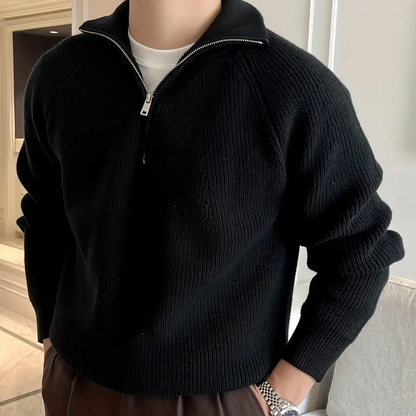 Men's Quarter Zip Sweater | Ribbed Knit Design 9