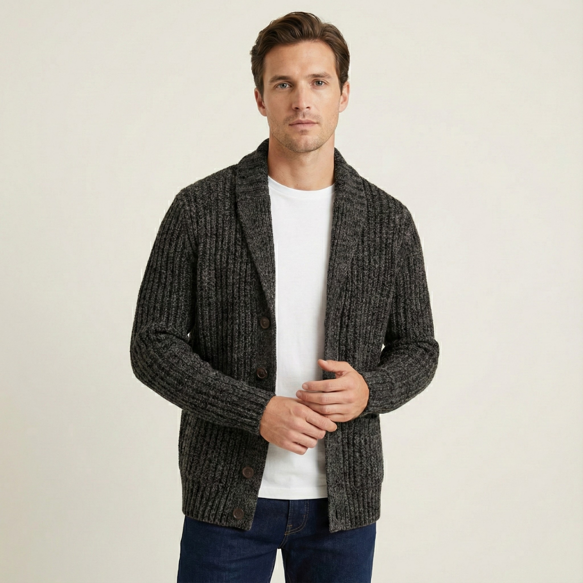 Men's Chunky Knit Cardigan | Shawl Collar & Warm 10