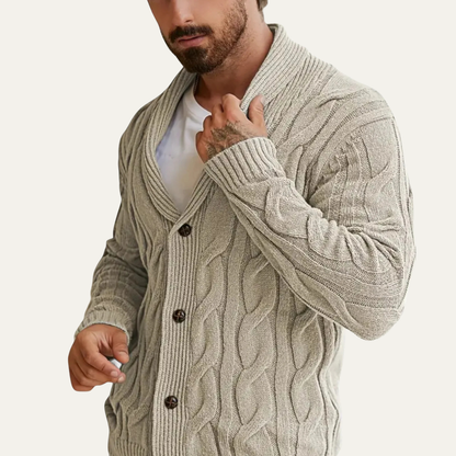 Men's Knit Cardigan | Cable Geometric Pattern 3