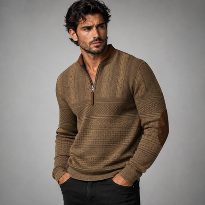 Men's Half Zip Sweater | Patterned Knit with Elbow Patches 6