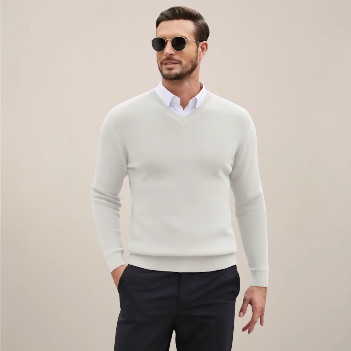 Men's Classic V-Neck Knit Sweater for Fall & Winter
