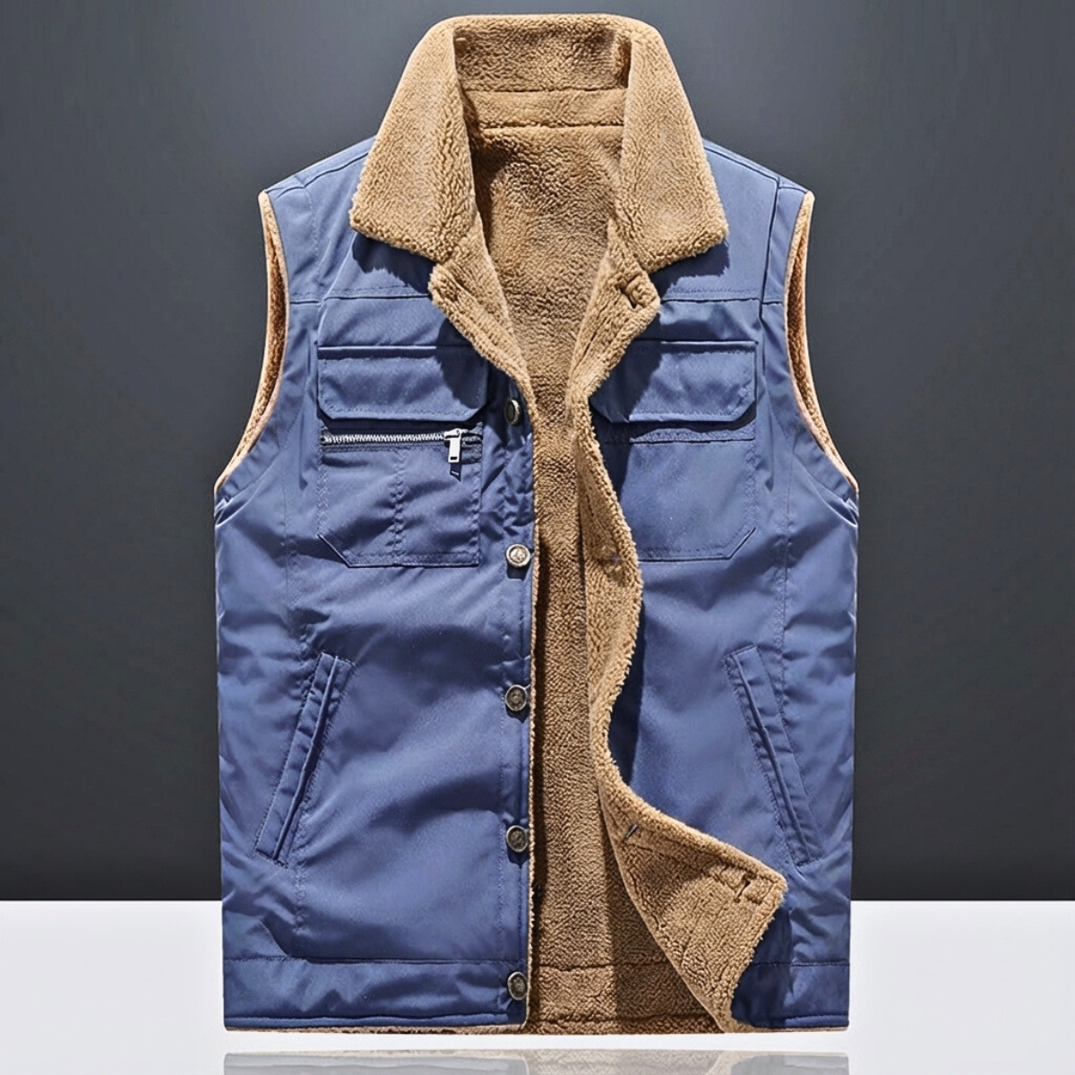 Men's Vest Sharp Snap Button Front Chest Zip Pocket with Warm Lining 3