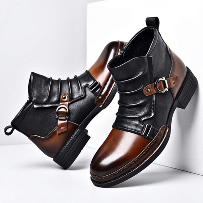 Men's Ring Buckle Boots Raised Front Ridges Side Zip 2