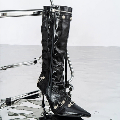 Women's Pointed Toe Stiletto Boots Tassel Stud Heeled Booties 3
