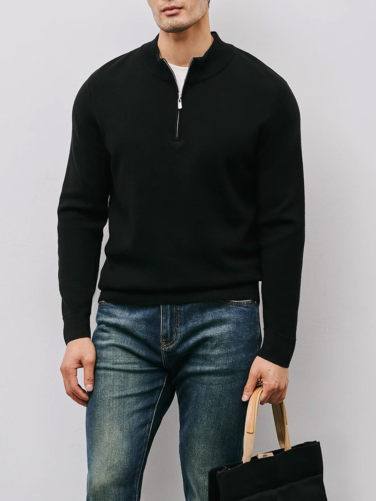 Men's Quarter Zip Sweater | Stand Collar & Lightweight Warmth 4