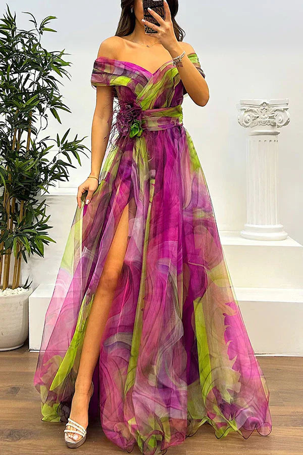 Wedding Guest Dress - Off Shoulder Maxi