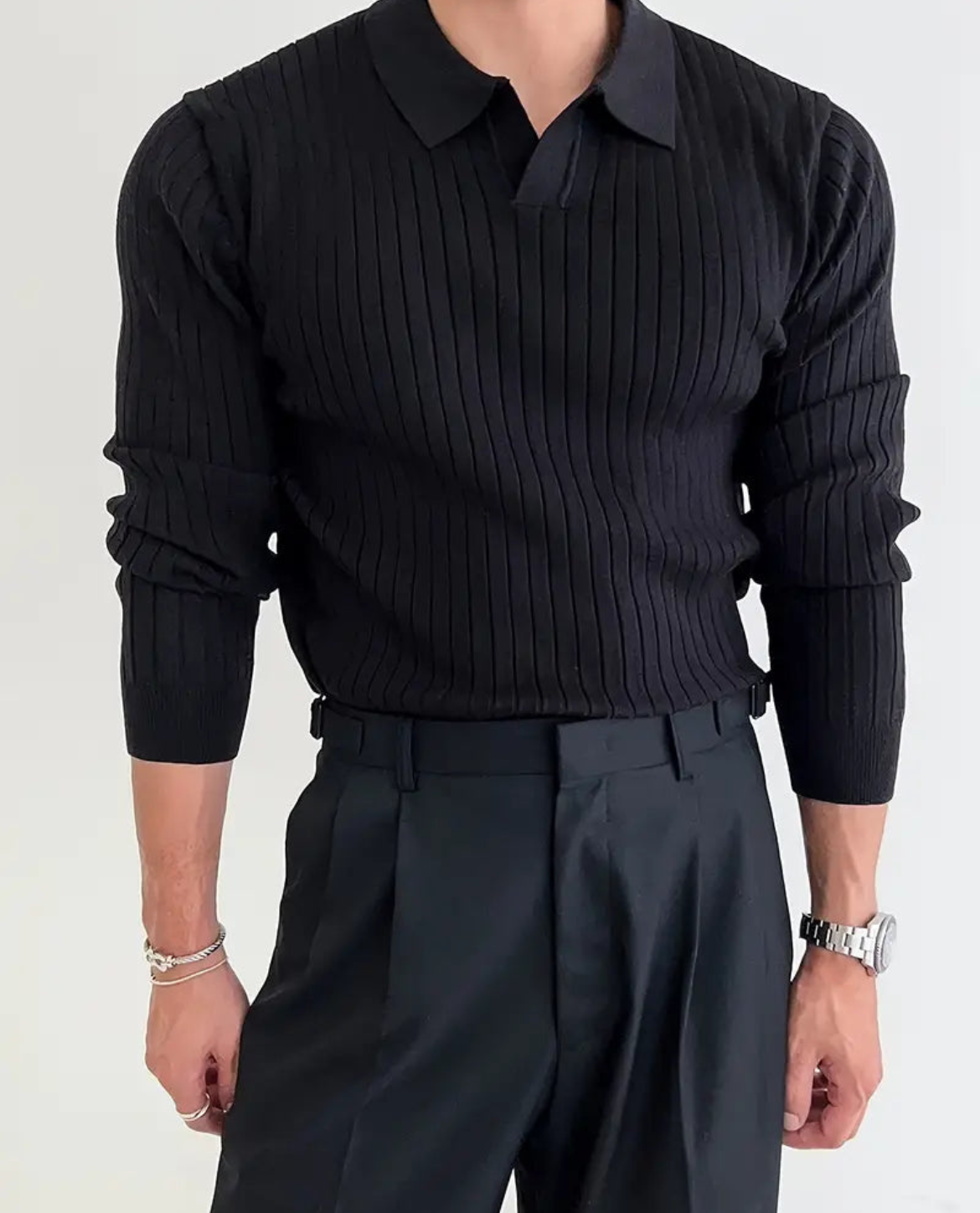 Men's Long-Sleeve Polo Shirt | Slim Fit & Ribbed Knit 2